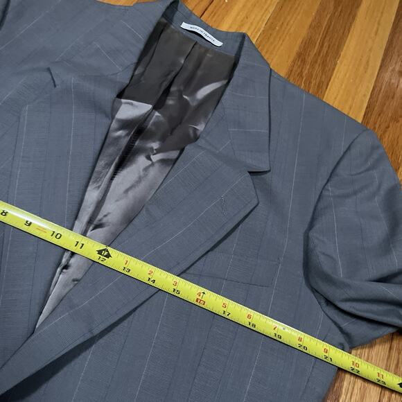 Vintage YSL Yves Saint Laurent Gray Striped 80s Two Button Blazer Made in France - Picture 3 of 14